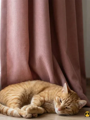 şığın her açısında şeftali ve kiremit tonları arasında geçiş yapan, mikro parıltılı koyu somon Diamond katyonik fon perde kumaş detayı