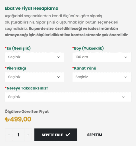 ölçüye göre perde fiyatı