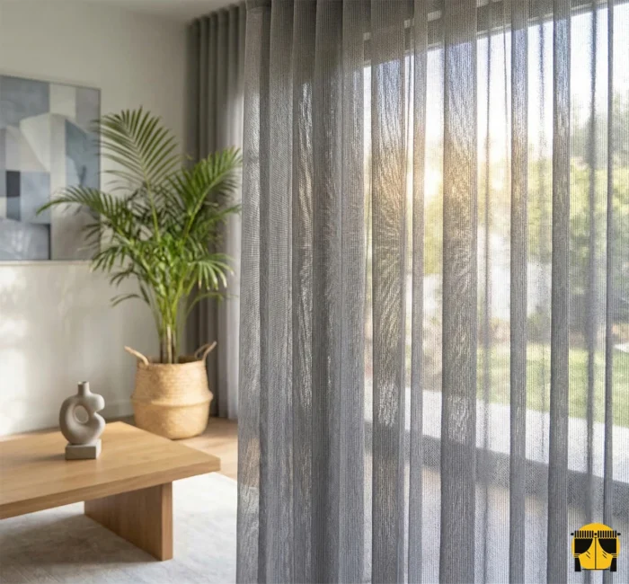 Gri renkli doğal keten tül perde