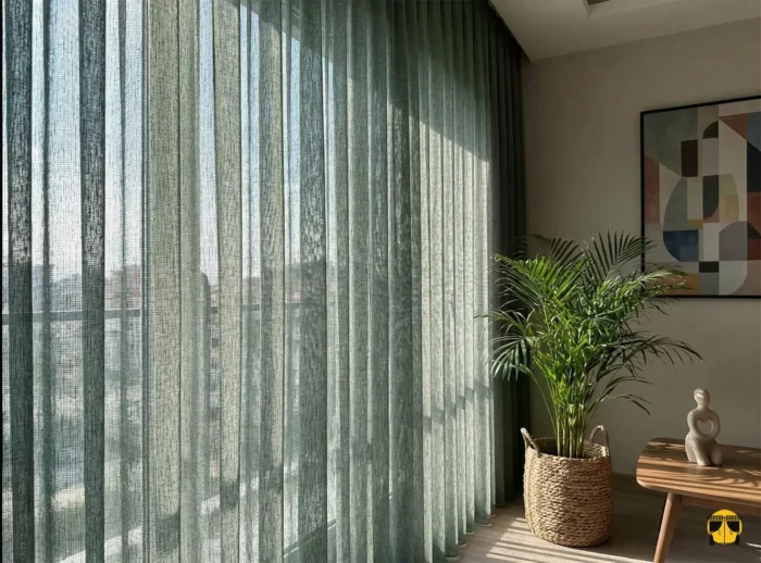 keten tül perde modelleri yeşil renkli