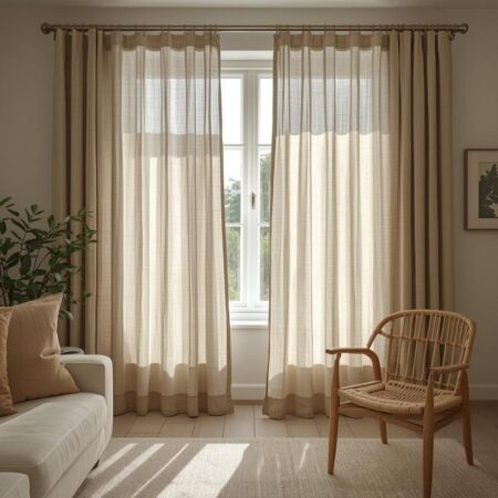 Keten fon perde ile ferah ev dekorasyonu