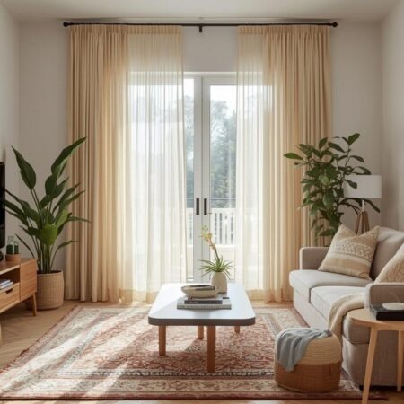 Krem Renkli Fon Perde