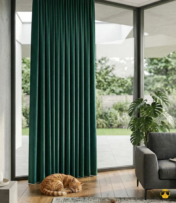 Zümrüt yeşili fon perde karartma