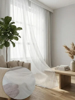 Altın simli beyaz tül perde