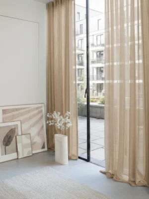 Grift Bal Köpüğü Bej Kalın Parlak Tül Perde