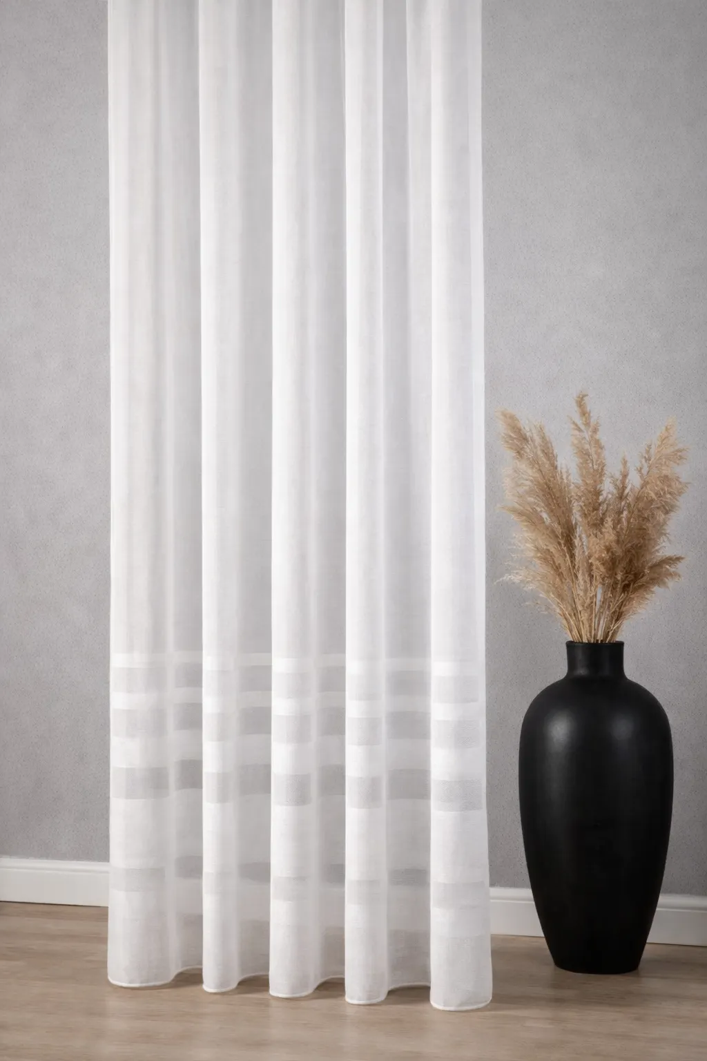 Sırma Dokuma Eteği Şeritli – Ekru Beyaz Tül Perde (Ütü İstemez)