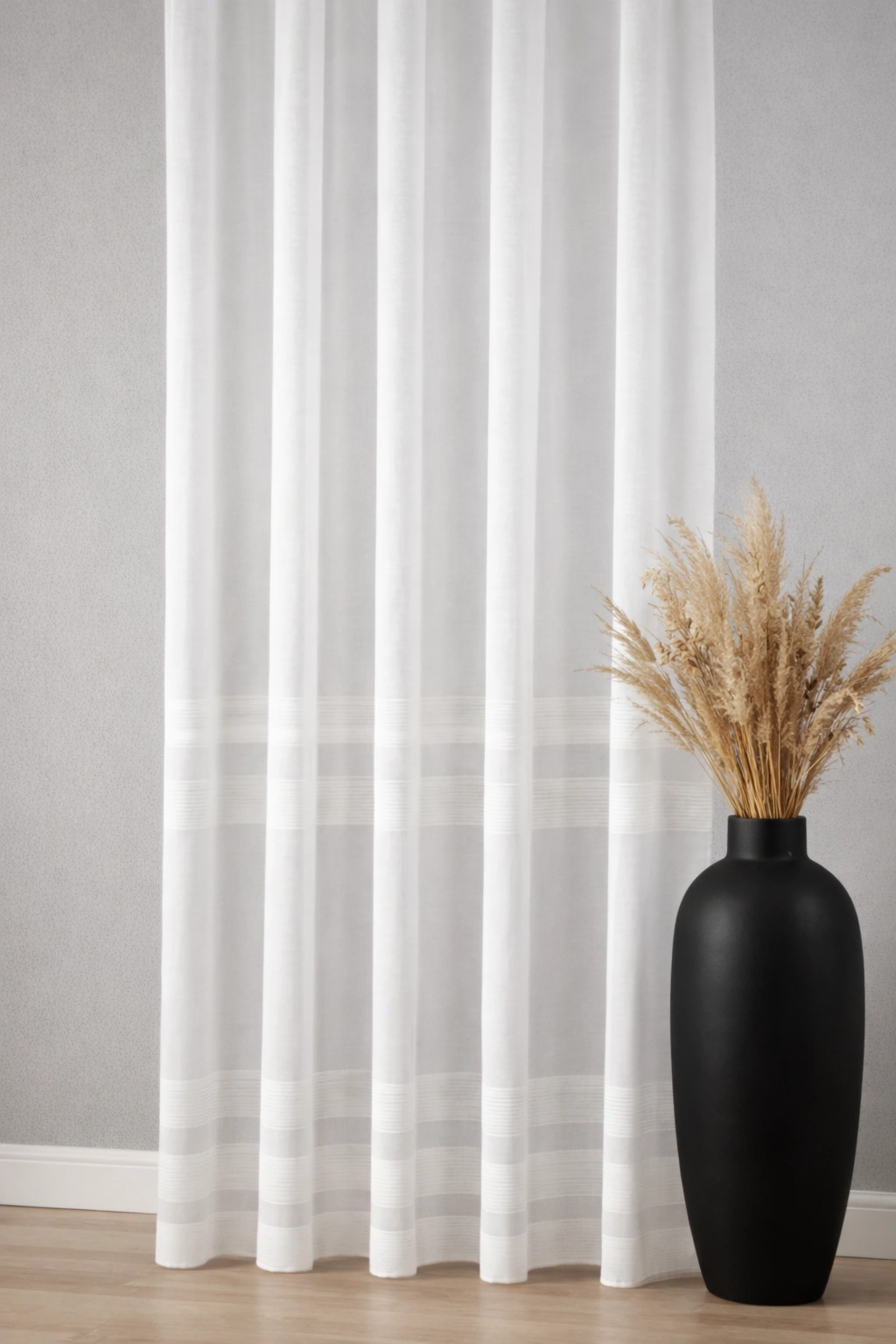 Sırma Dokuma Şeritli – Ekru Beyaz Tül Perde (Ütü İstemez)