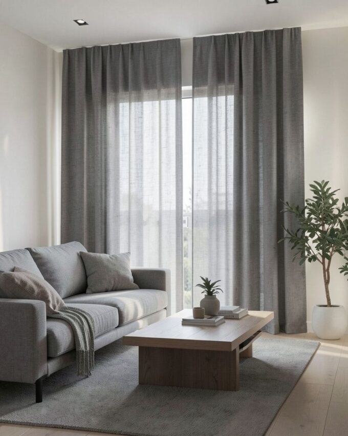 2026 modern salon dekorasyonu için minimalist ekru düz fon perde modeli