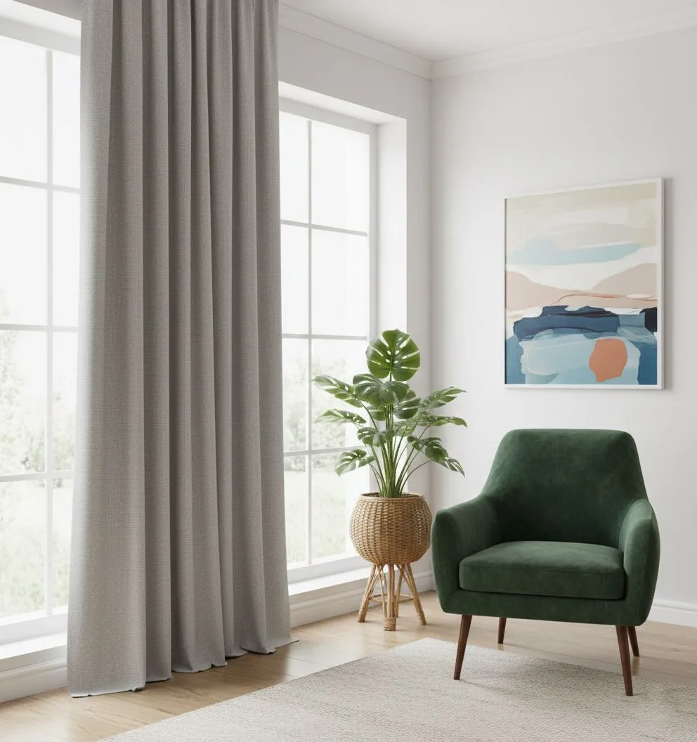 Vintos Hasır Keten Gri Fon Perde