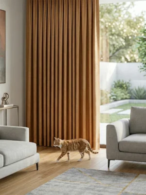 Turuncu karartma fon perde modelleri