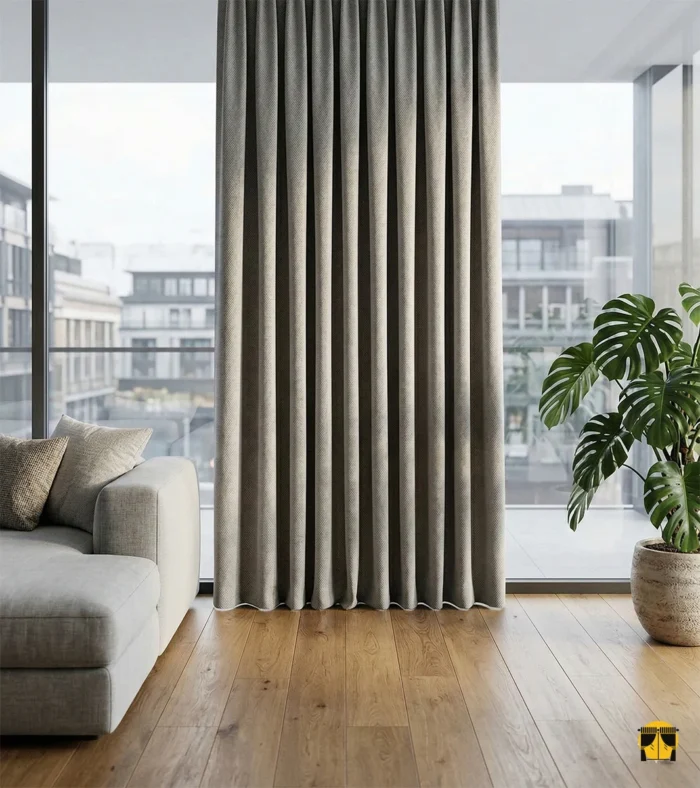 Hasır keten gri renkli fon perde