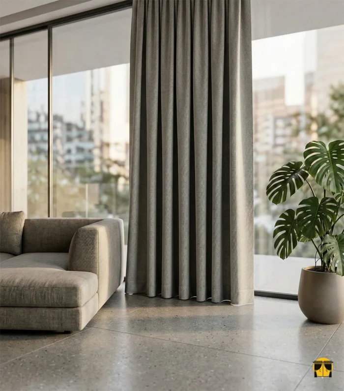 Hasır keten gri renkli fon perde modelleri