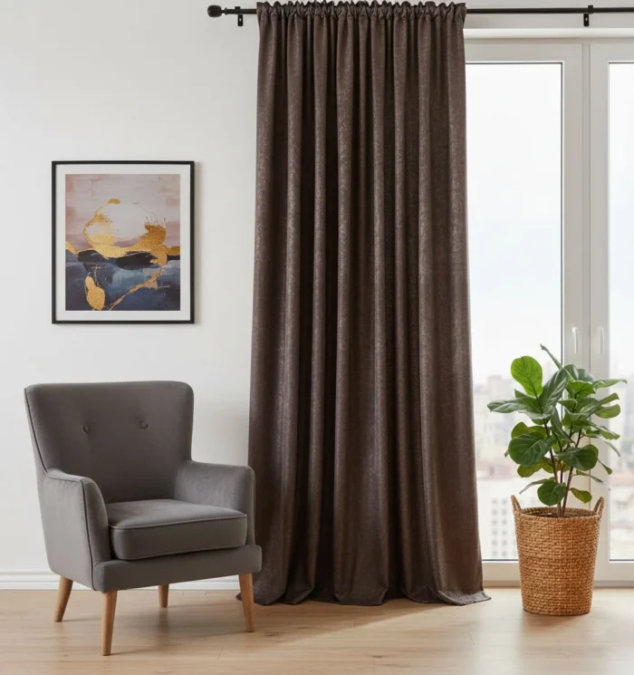 Modern salon dekorasyonu için Baby Face kahverengi fon perde modeli