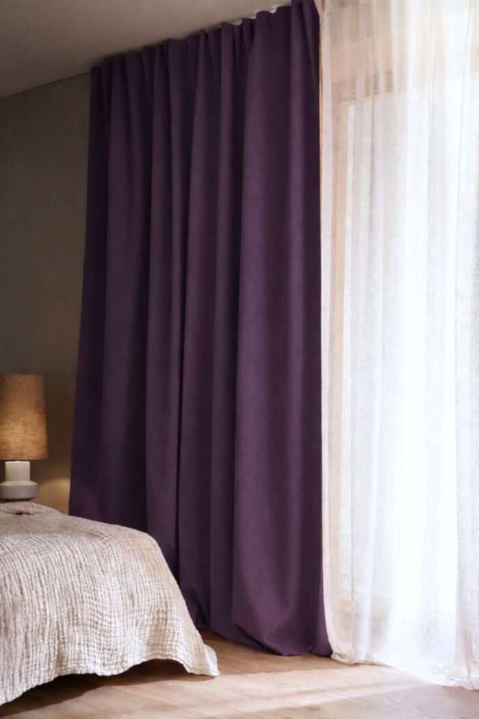 Patlıcan moru fon perde modelleri