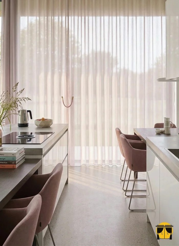 Açık Lila Mutfak Tül Perdesi - Pastel & Modern Ütü İstemez
