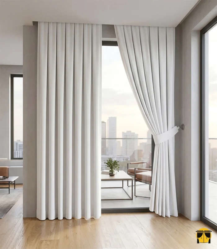 "Kırık beyaz Witto fon perdenin mikro dokulu yüzeyinden süzülen güneş ışığının, oda içerisinde yarattığı saf, yumuşak ve ferahlatıcı aydınlık."