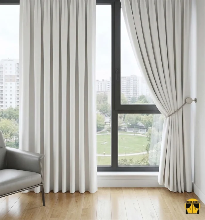 Witto serisinin kırık beyaz tonundaki kaliteli dokumasını ve ipeksi mat yüzeyini gösteren yakın plan çekimi; kumaşın kusursuz döküm ve lif detayı