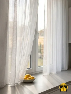 Mutfak Tül Perdesi - Altın Rengi Şeritli - Parıltılı Ekru Beyaz Tül Perde7 mutfağınız içien parıltılı tül perde