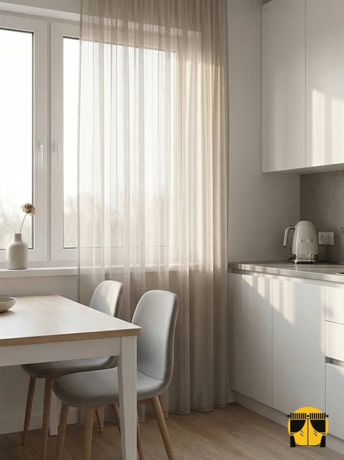 Bej rengi mutfak tül perdesi