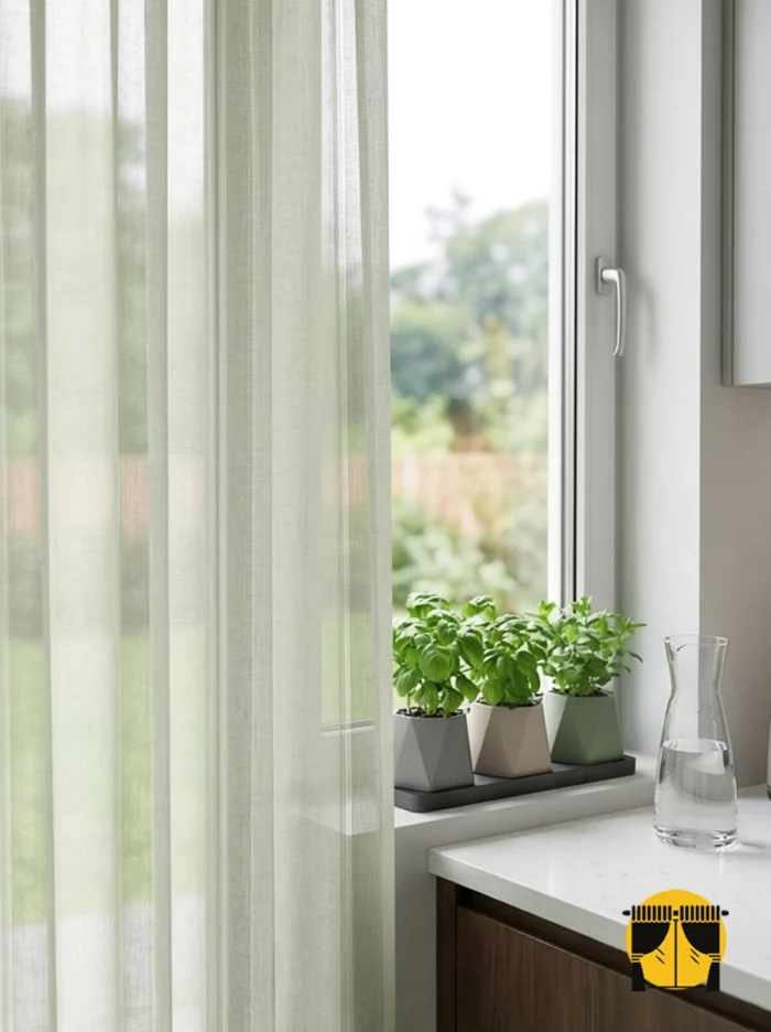 Mutfak Tül Perdesi - Ulya Yeşil Düz Tül Perde