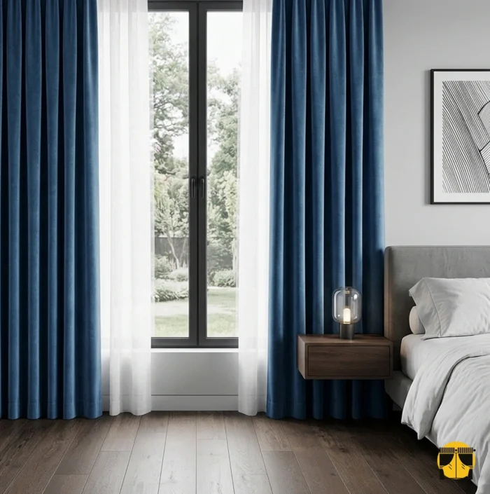 "Kırışmaya dayanıklı yapısı ve ışık geçirmeyen (blackout etkisi) dokusuyla yatak odaları için ideal, ütü gerektirmeyen premium lacivert perde."